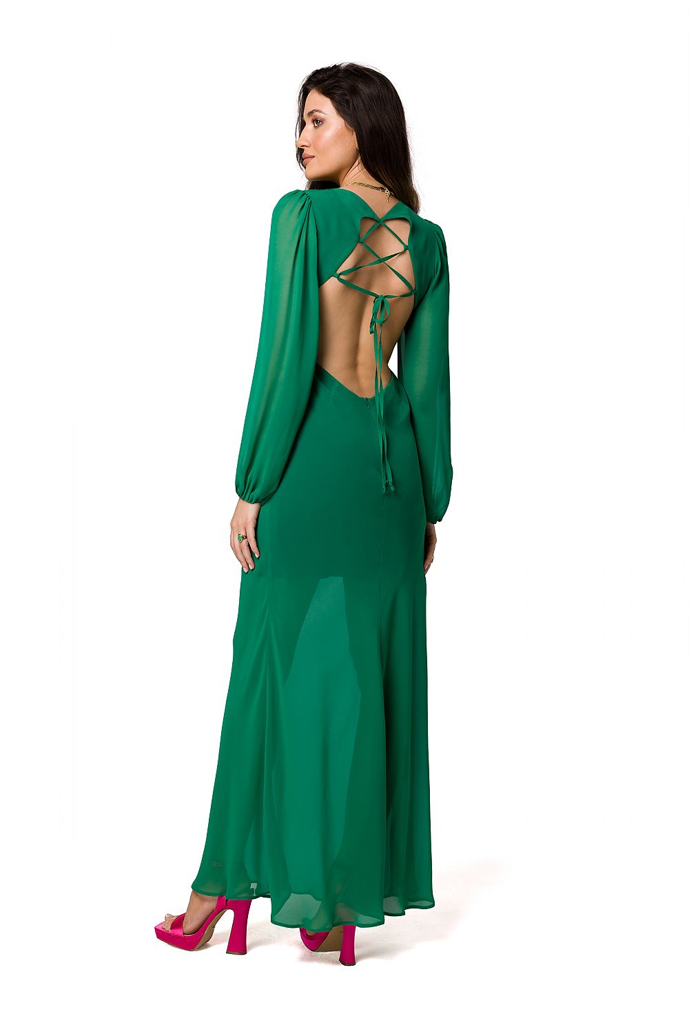 Chiffon Evening Dress with Open Back - Michelle & Kenza Co.