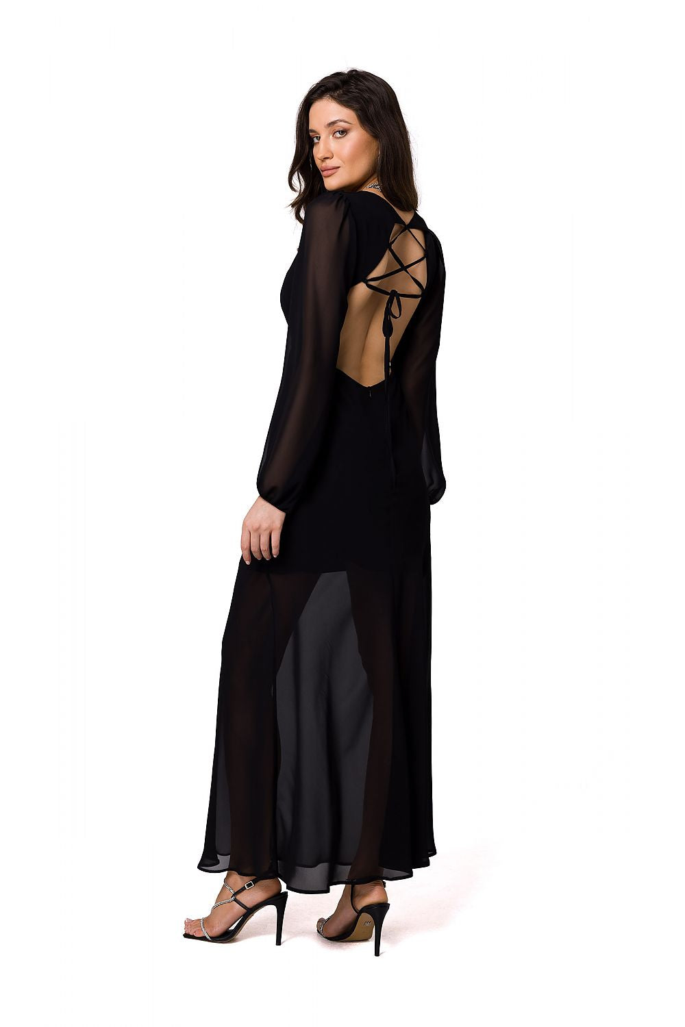 Chiffon Evening Dress with Open Back - Michelle & Kenza Co.