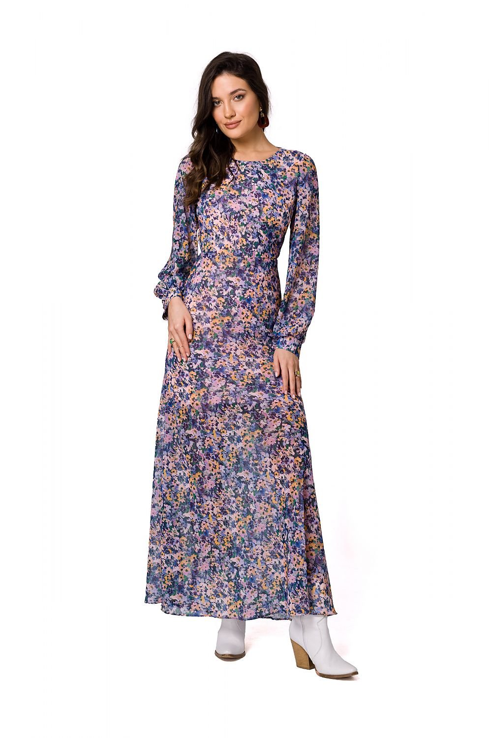 Floral Print Chiffon Evening Dress