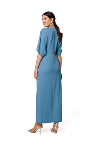 High-Slit Evening Dress with Kimono Sleeves