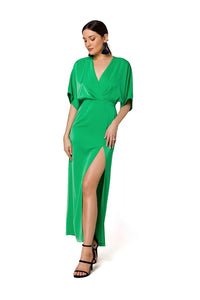 High-Slit Evening Dress with Kimono Sleeves