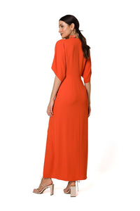 High-Slit Evening Dress with Kimono Sleeves