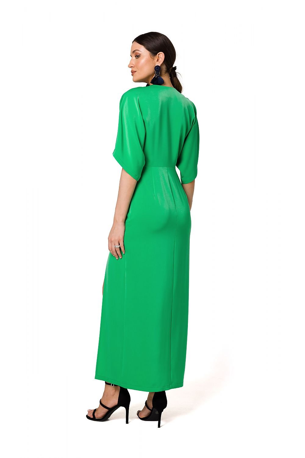 High-Slit Evening Dress with Kimono Sleeves