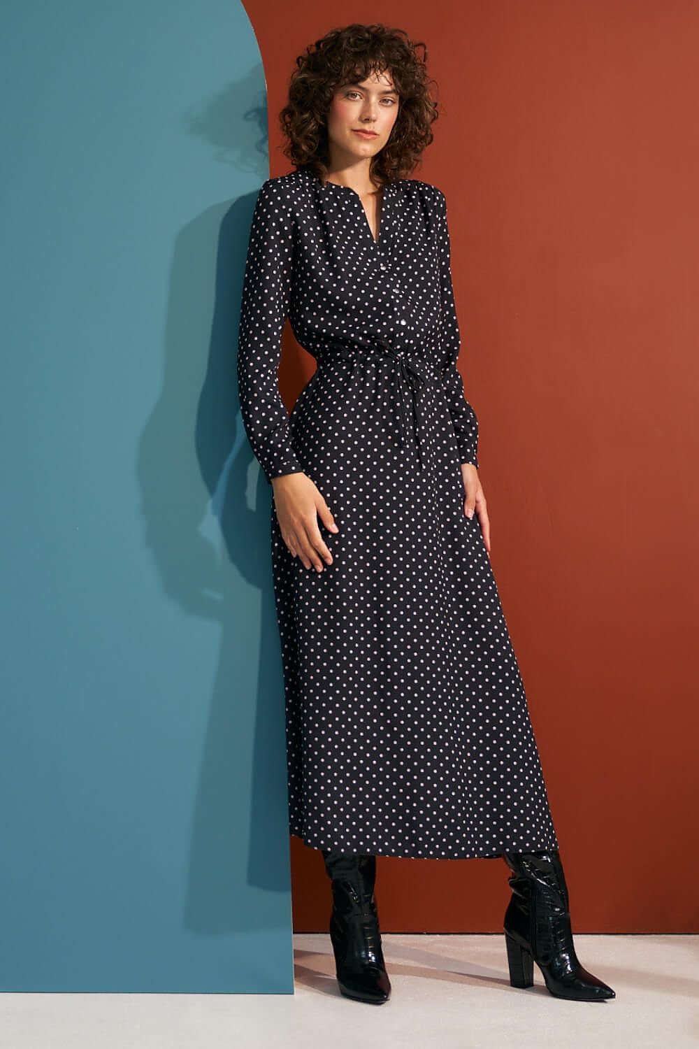 Feminine Polka Dot Maxi Dress