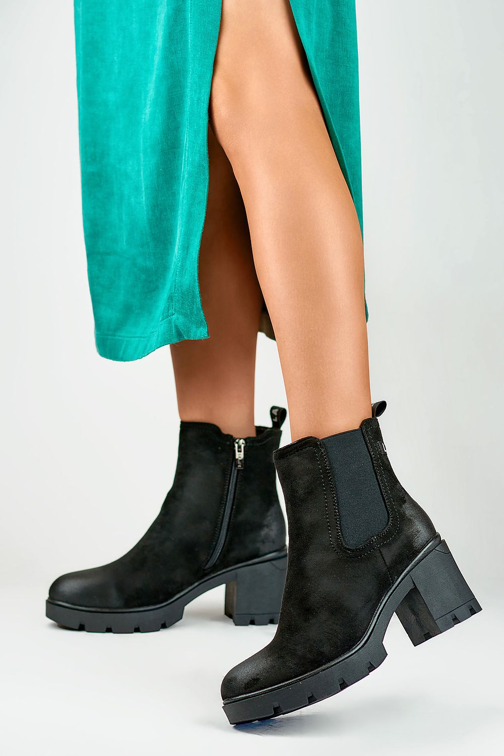 Fur-Lined Suede Heeled Boots