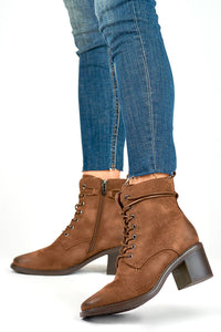 Laced Eco-Suede Heeled Boots