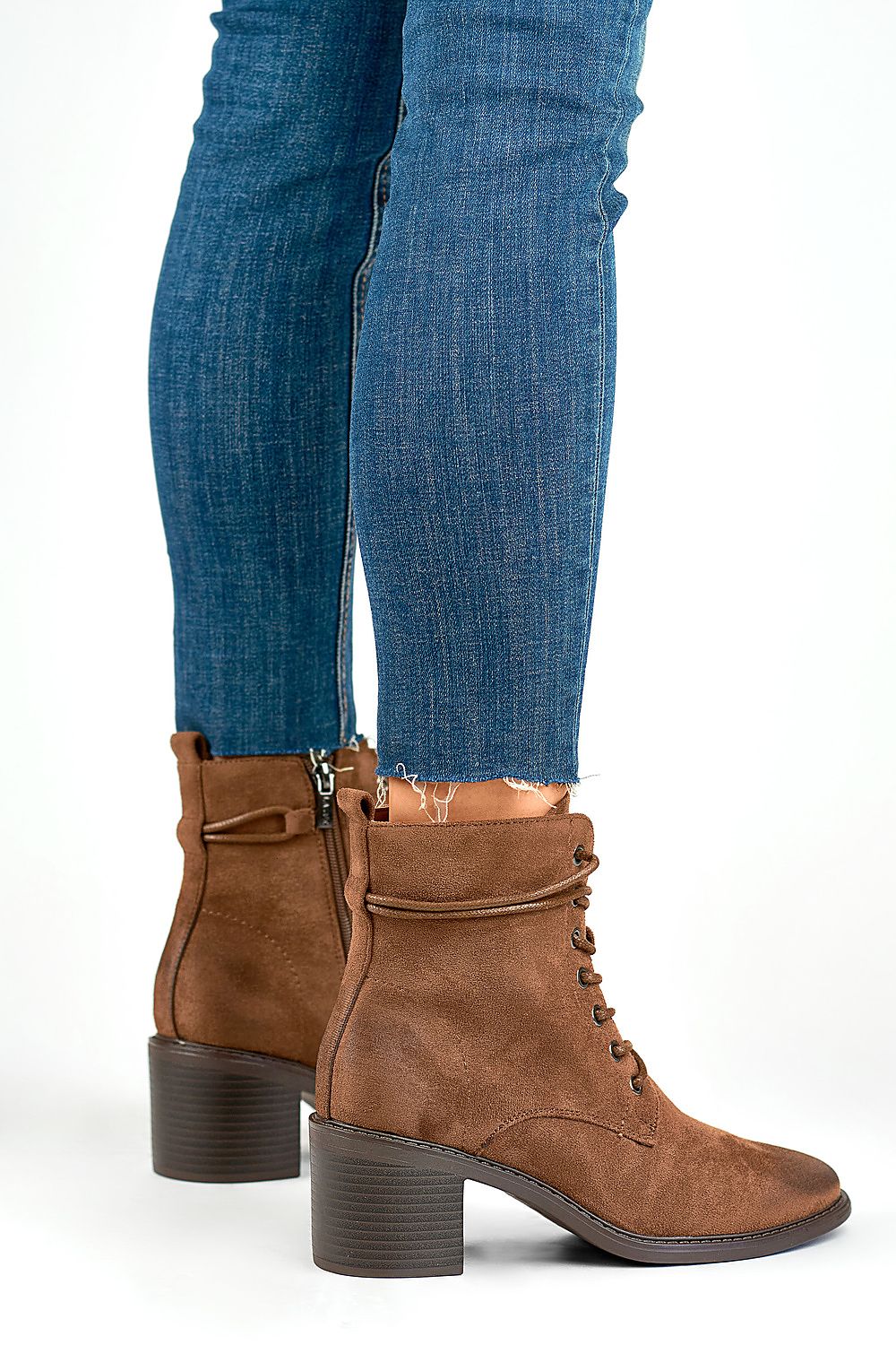 Laced Eco-Suede Heeled Boots