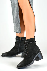 Laced Eco-Suede Heeled Boots