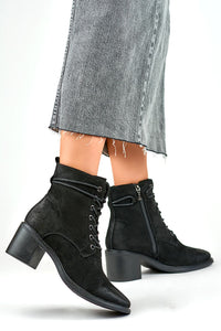 Laced Eco-Suede Heeled Boots