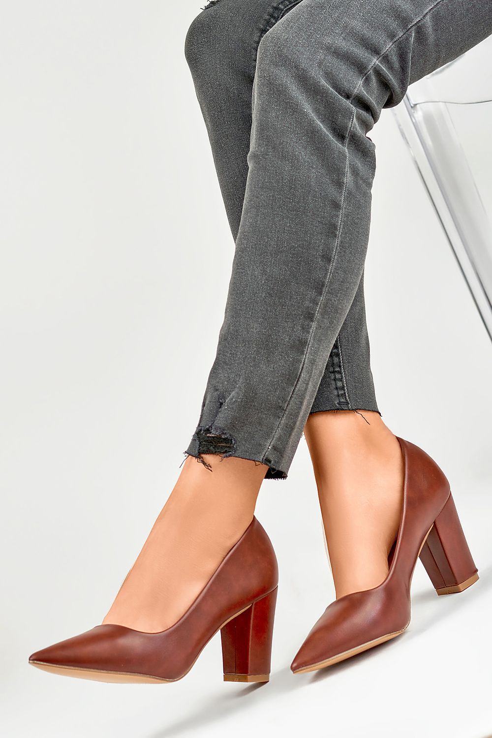 Comfortable Eco Leather Block Heel Pumps