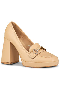 Elegant Eco Leather Block Heel Pumps