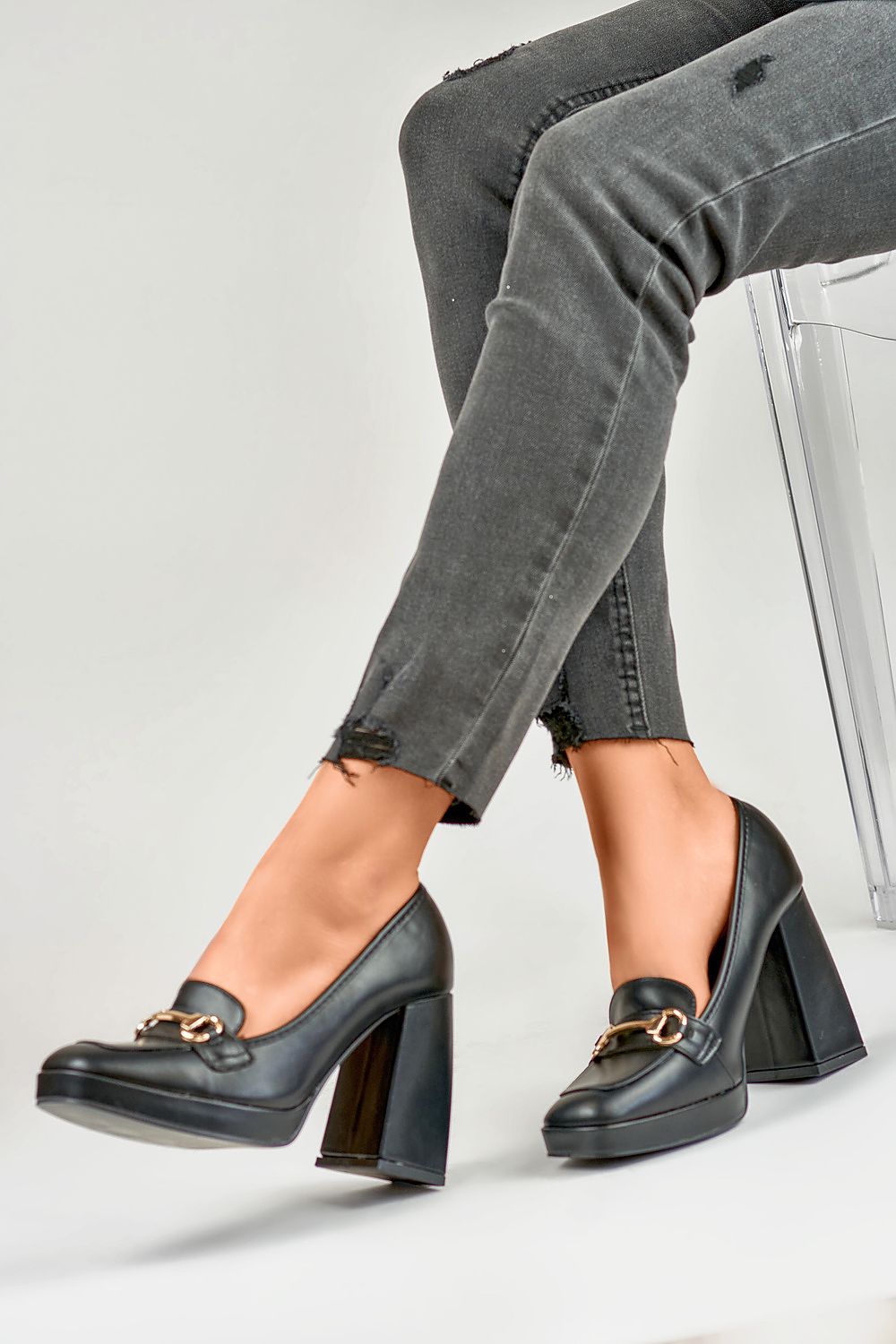 Eco Leather Block Heel Pumps