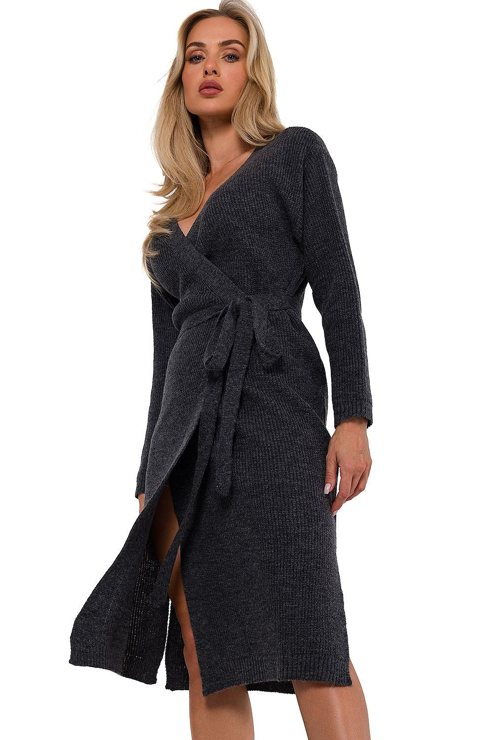 Tie-Waist Long Sleeve Sweater Dress