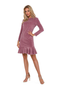 Fitted Velour Dress with Frill