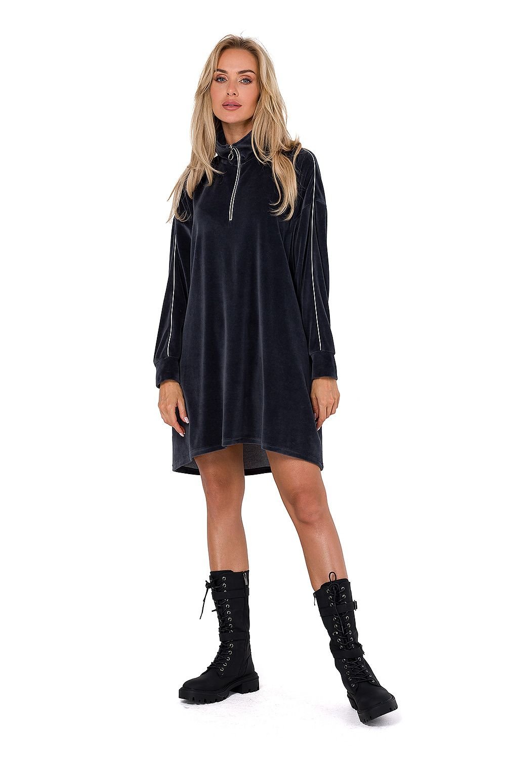 Asymmetrical Velour Trapeze Dress