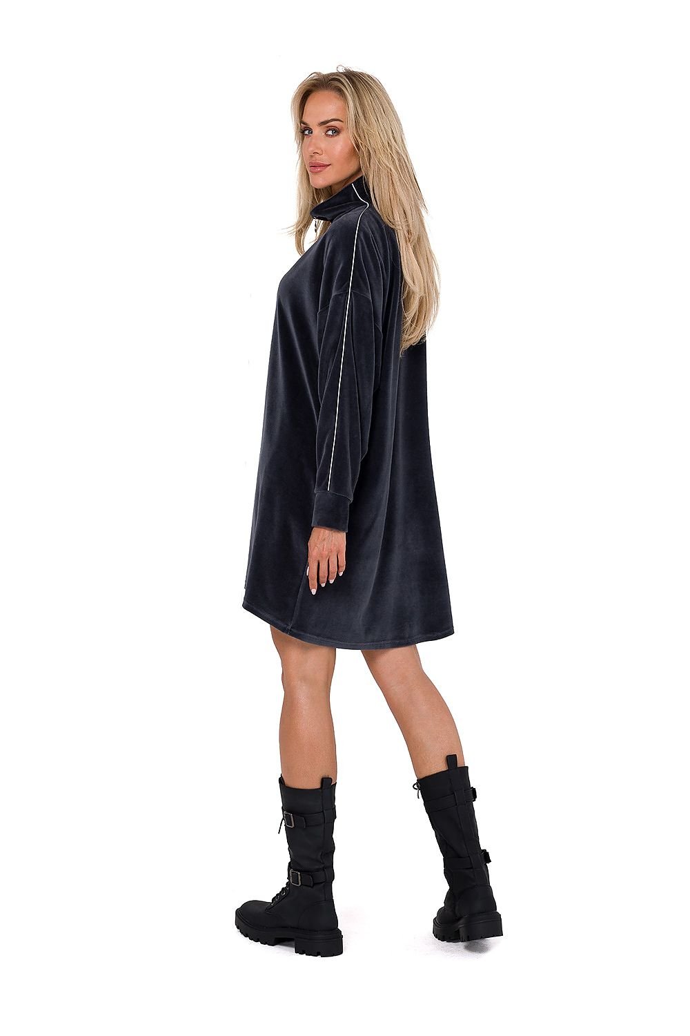 Asymmetrical Velour Trapeze Dress