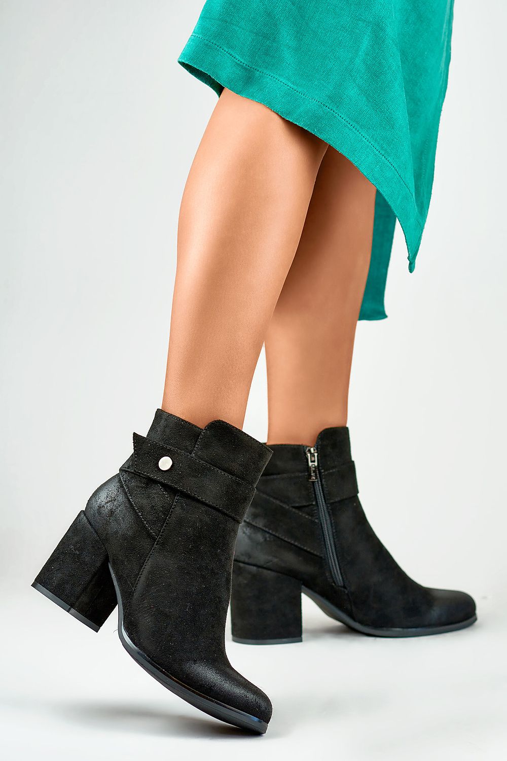 Warm Eco-Suede Almond Toe Heeled Boots