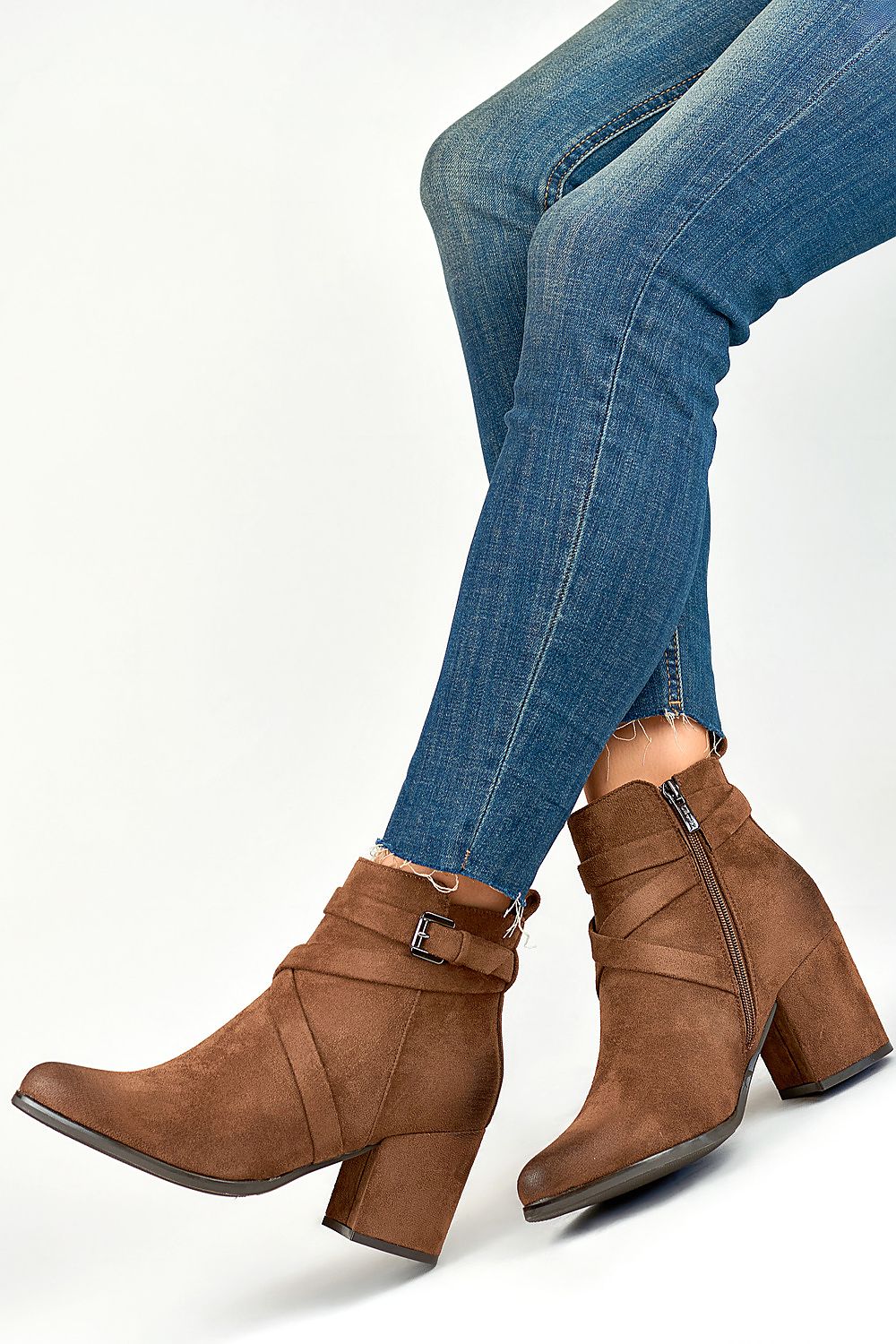 Buckled Suede Heel Booties