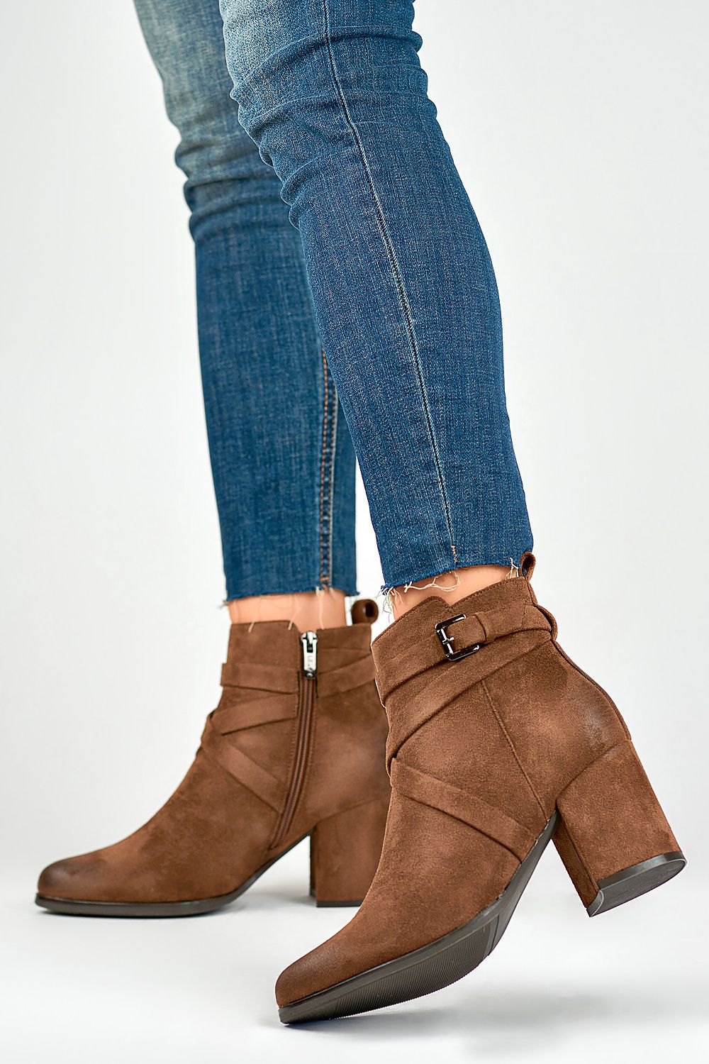 Buckled Suede Heel Booties