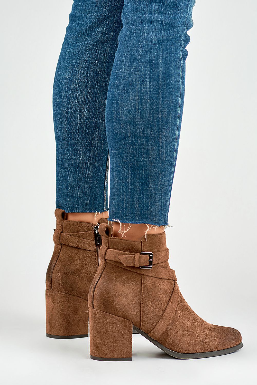 Buckled Suede Heel Booties