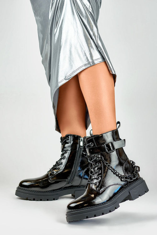 Eva Beige Patent Leather Platform Boots