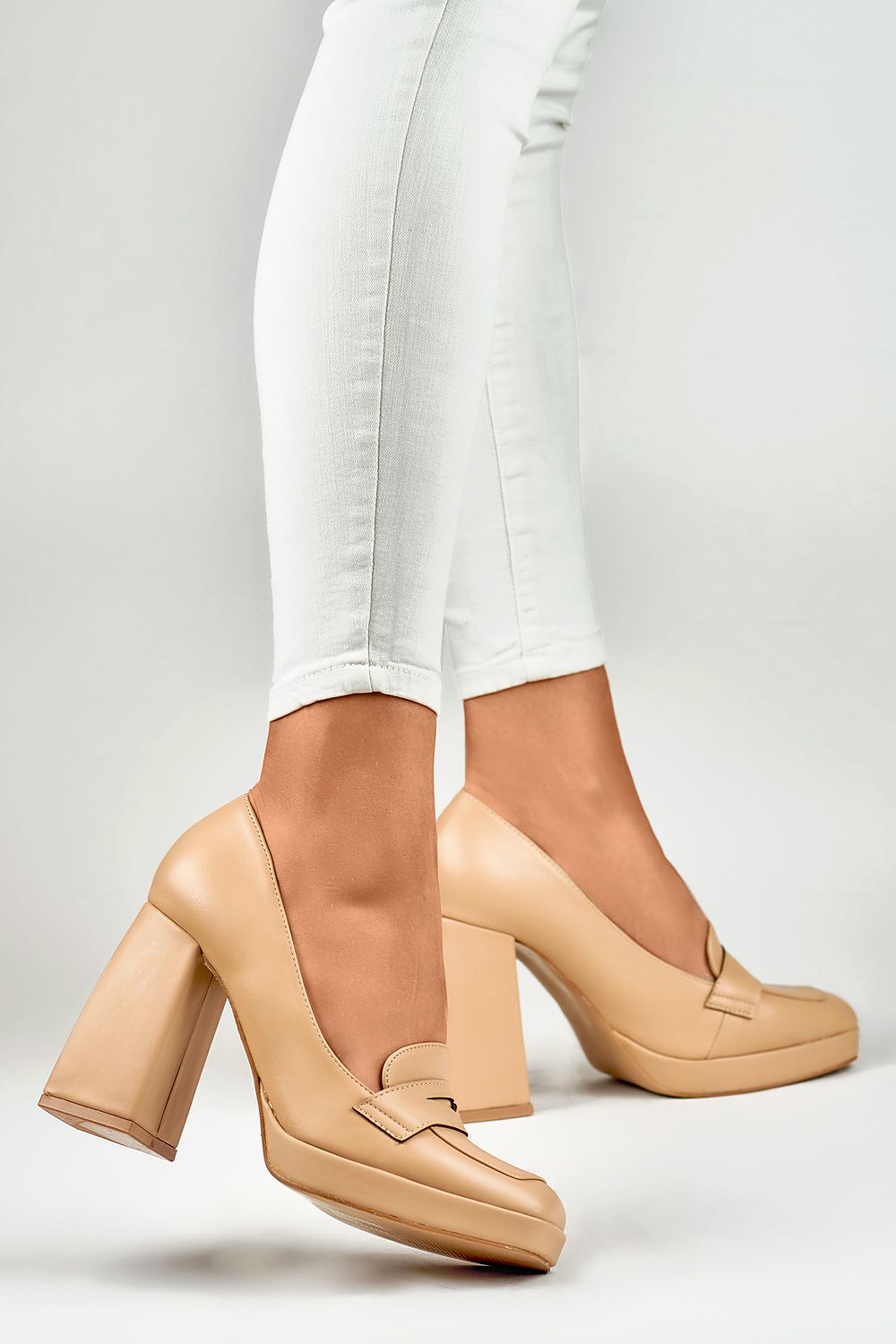 Comfortable Eco Leather Block Heel Pumps