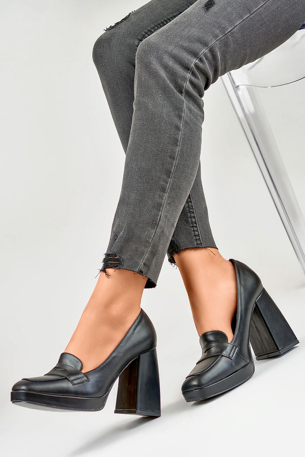 Eco Leather Block Heel Pumps