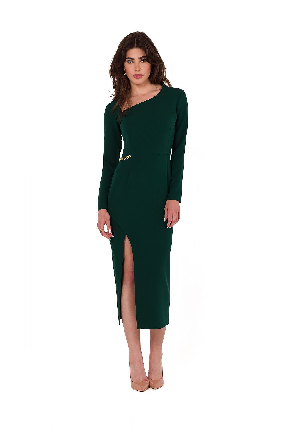 Spandex Midi Dress with Asymmetrical Cut - Michelle & Kenza Co.