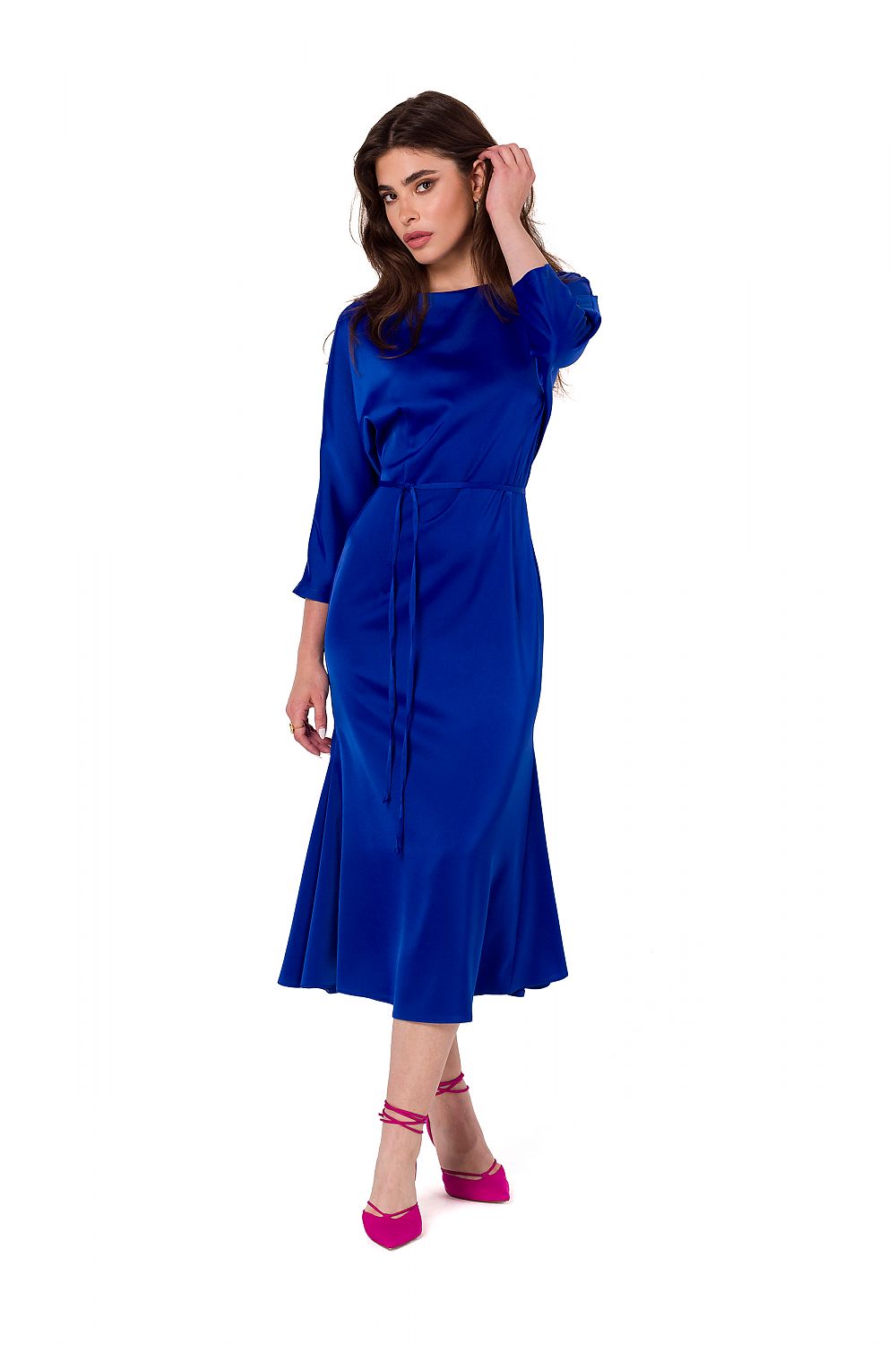 Satin Midi Dress with Kimono Sleeves - Michelle & Kenza Co.