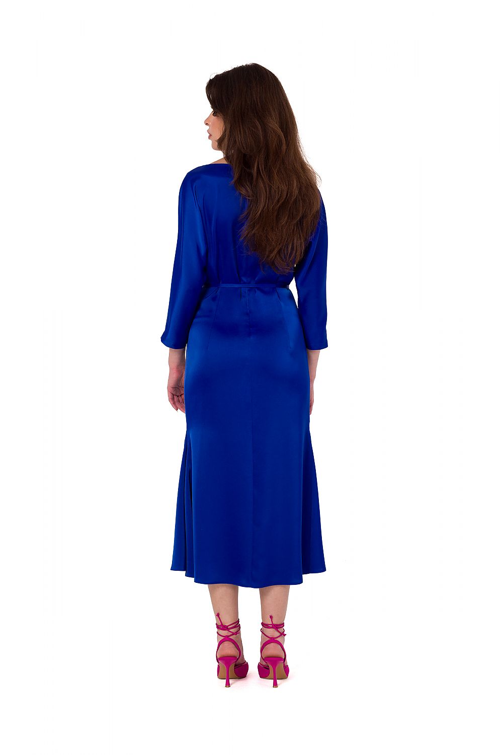 Satin Midi Dress with Kimono Sleeves - Michelle & Kenza Co.