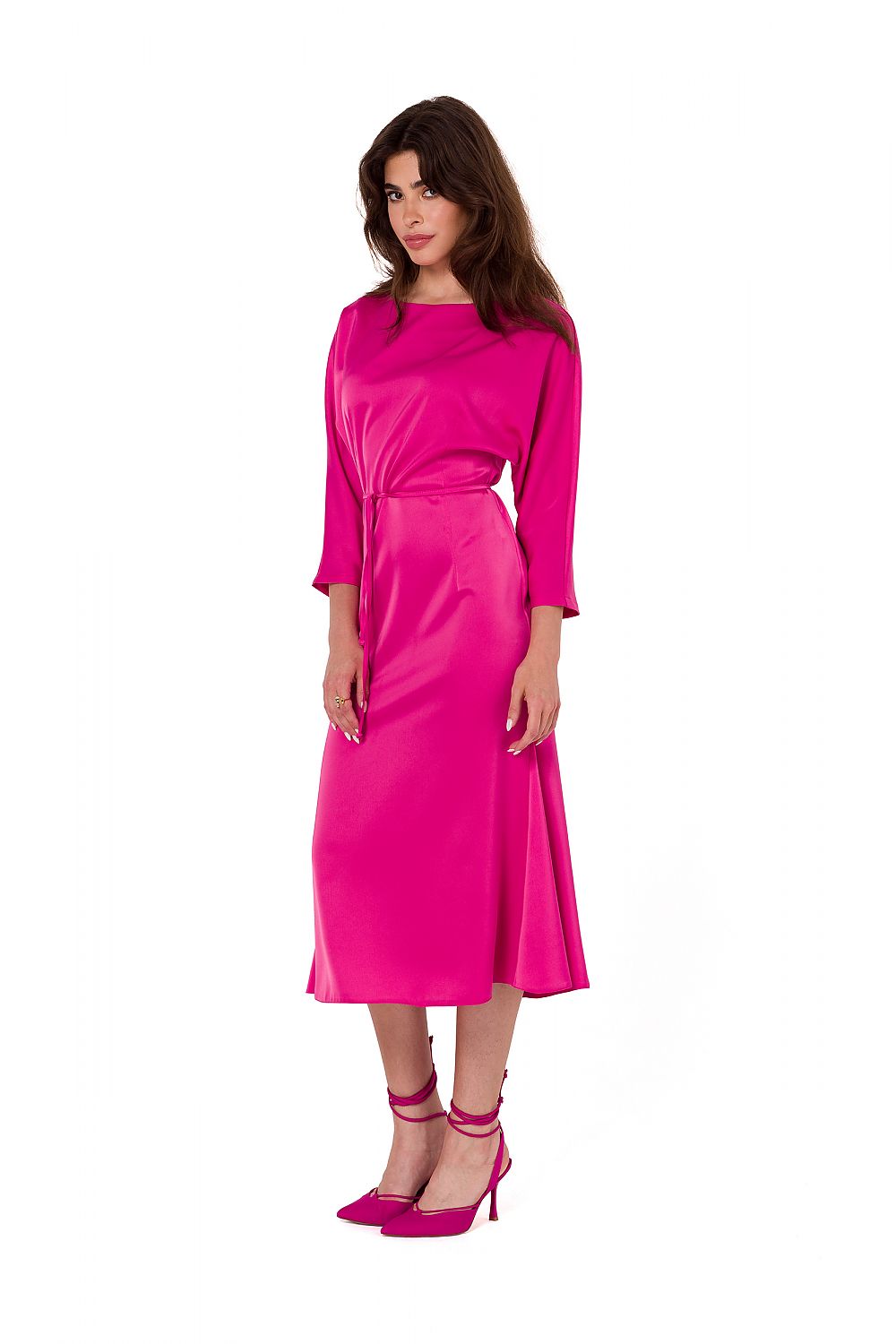 Satin Midi Dress with Kimono Sleeves - Michelle & Kenza Co.