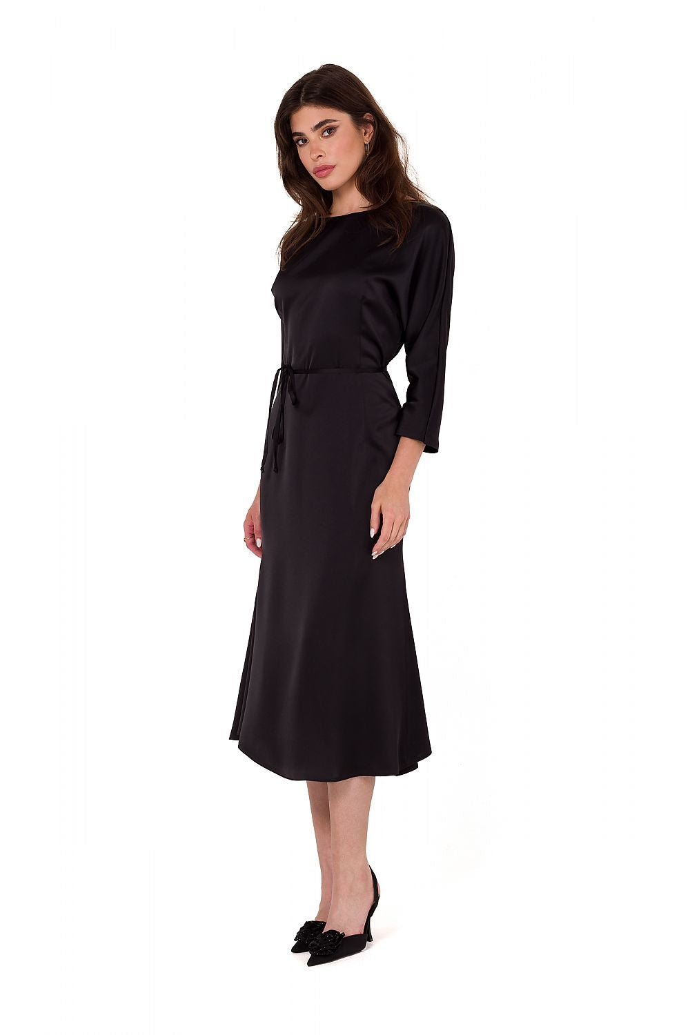 Satin Midi Dress with Kimono Sleeves - Michelle & Kenza Co.