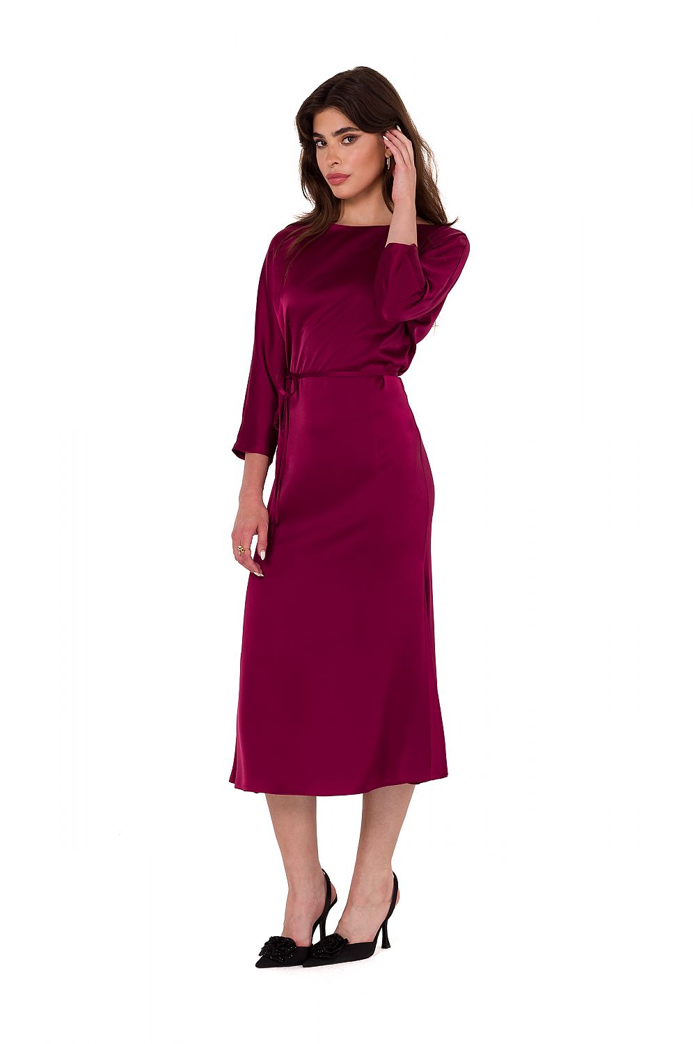 Satin Midi Dress with Kimono Sleeves - Michelle & Kenza Co.