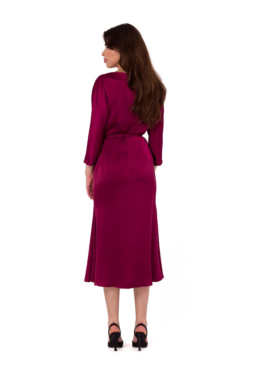 Satin Midi Dress with Kimono Sleeves - Michelle & Kenza Co.