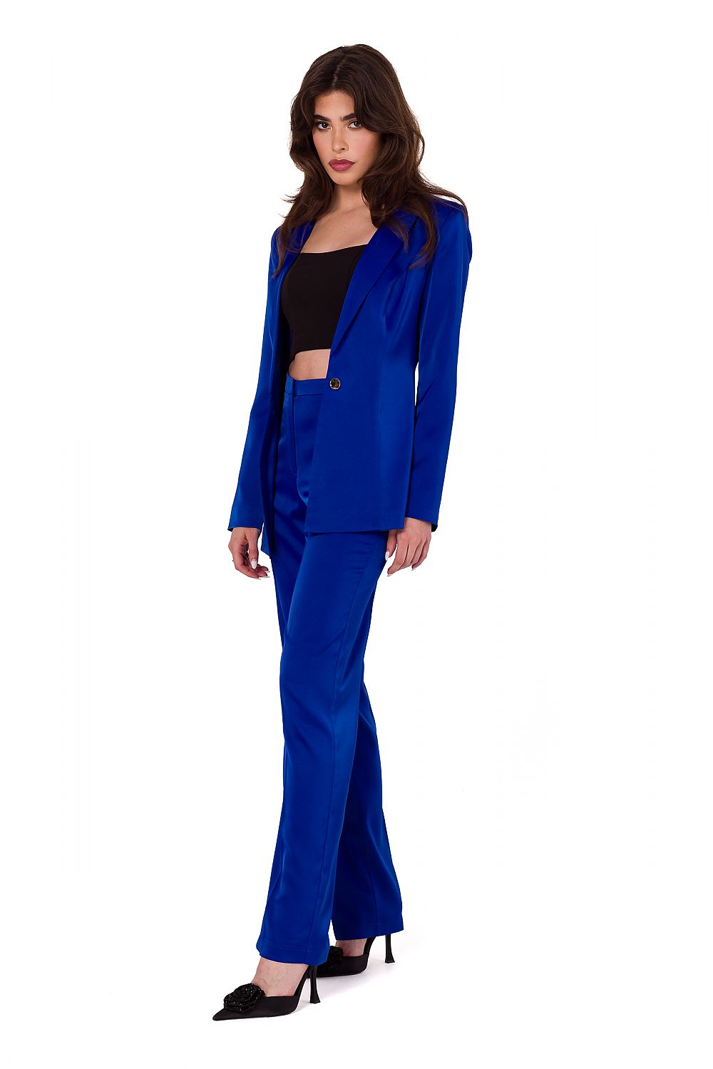 Satin Trousers with Front Zipper Closure - Michelle & Kenza Co.