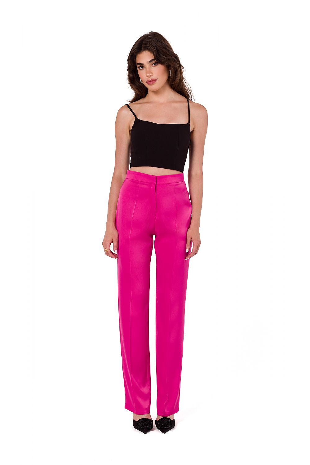 Satin Trousers with Front Zipper Closure - Michelle & Kenza Co.