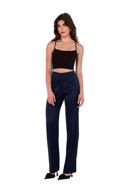 Satin Trousers with Front Zipper Closure - Michelle & Kenza Co.