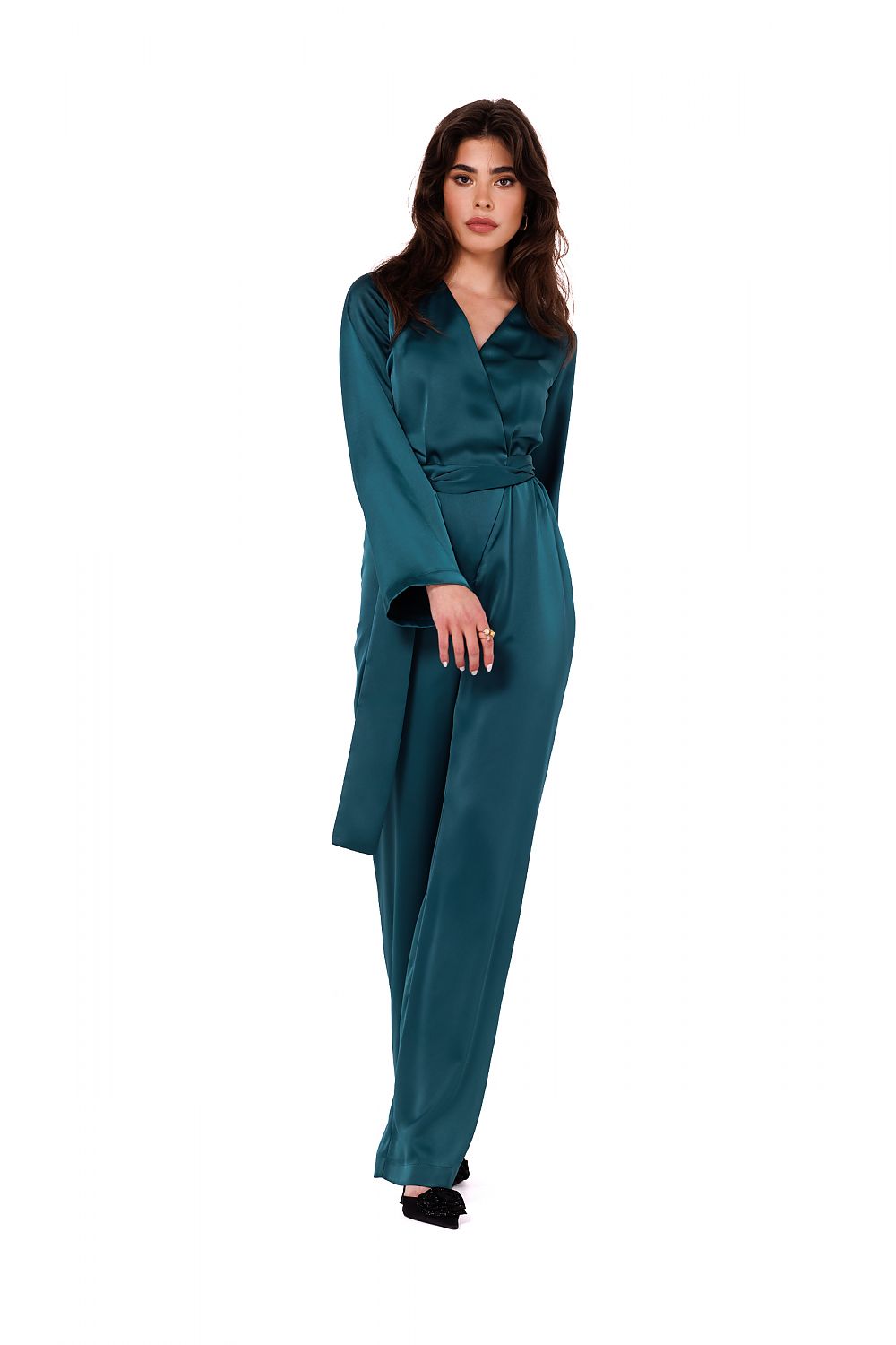 Satin Jumpsuit with V-Neckline - Michelle & Kenza Co.