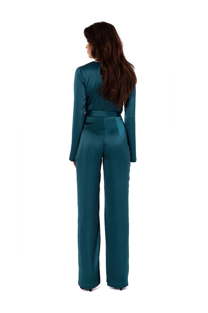 Satin Jumpsuit with V-Neckline - Michelle & Kenza Co.