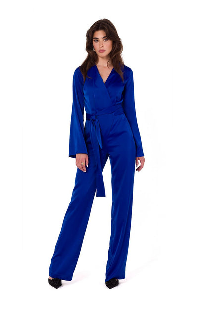 Satin Jumpsuit with V-Neckline - Michelle & Kenza Co.