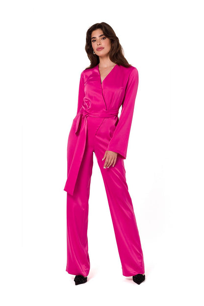 Satin Jumpsuit with V-Neckline - Michelle & Kenza Co.