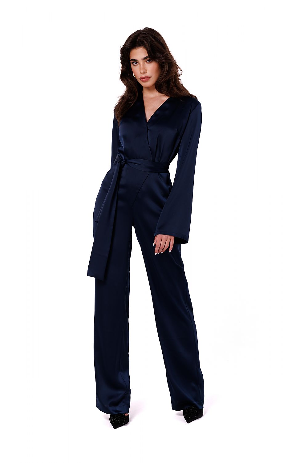 Satin Jumpsuit with V-Neckline - Michelle & Kenza Co.