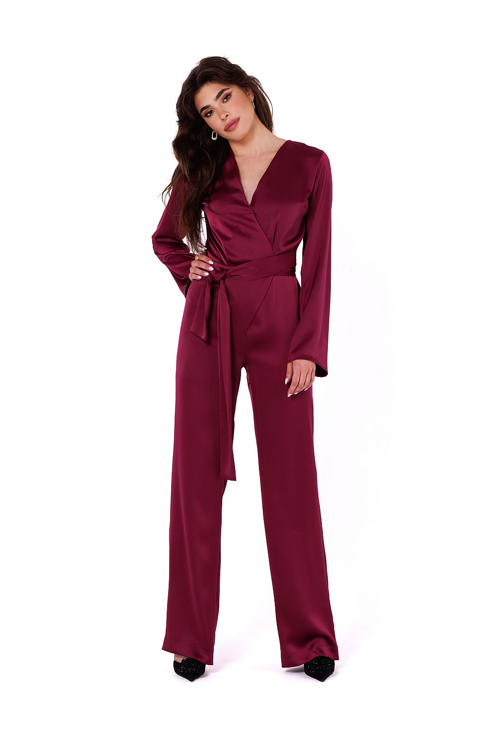 Satin Jumpsuit with V-Neckline - Michelle & Kenza Co.