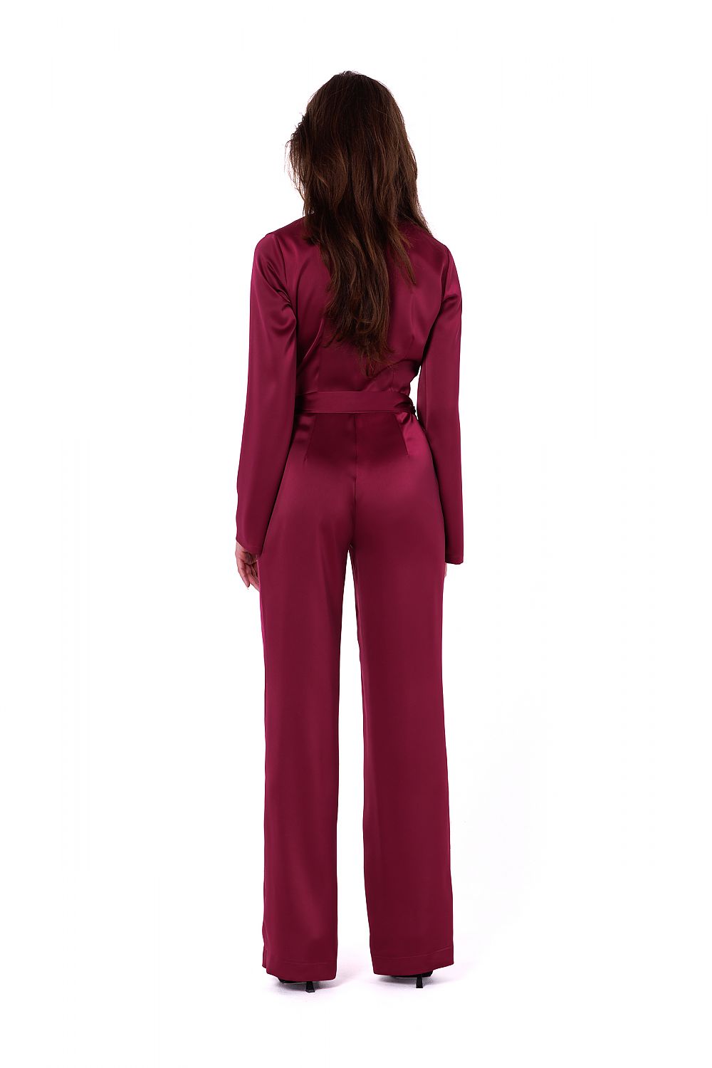 Satin Jumpsuit with V-Neckline - Michelle & Kenza Co.