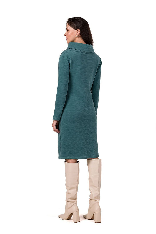 Elegant High Collar Knit Midi Dress