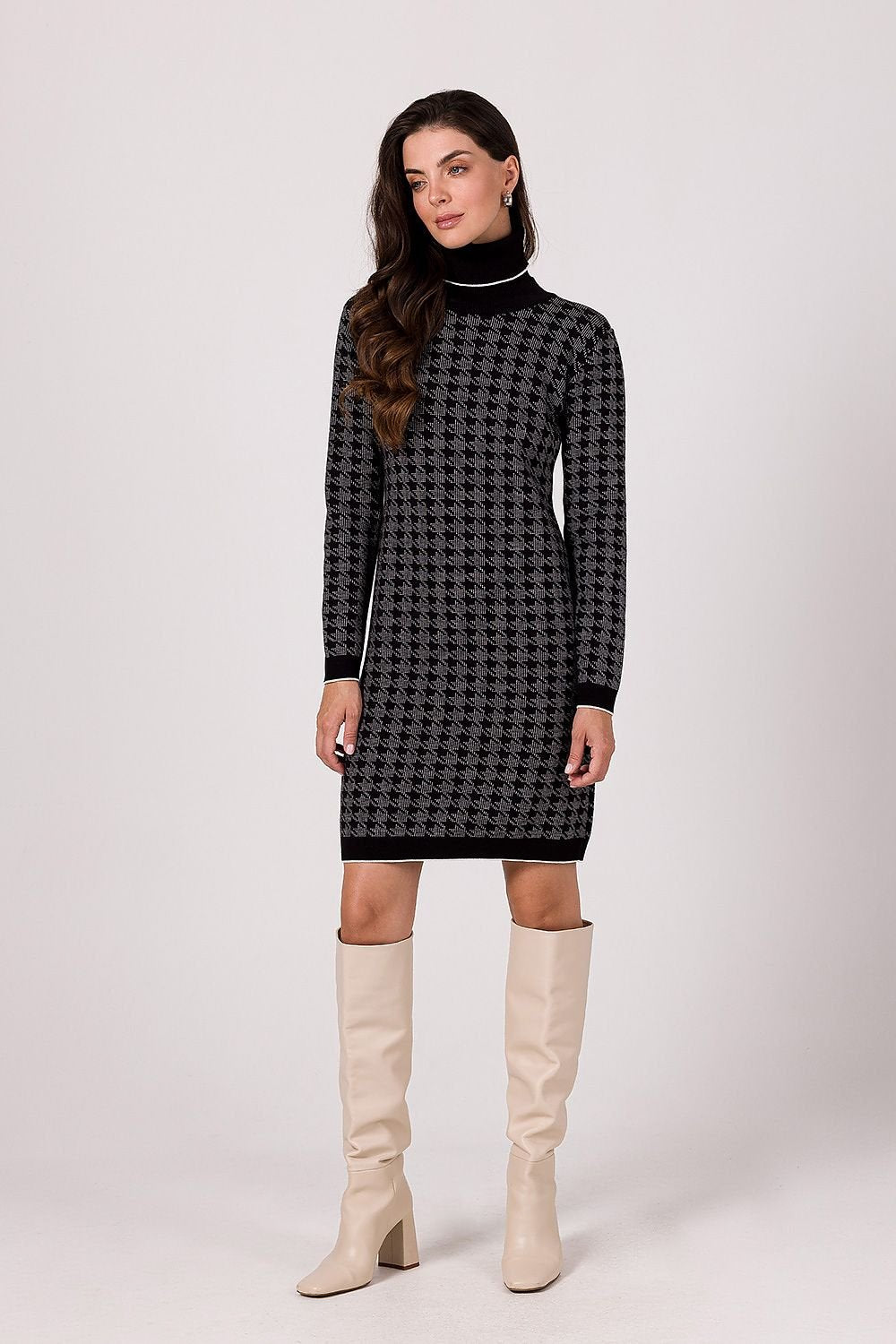 Fitted Turtleneck Sweater Dress