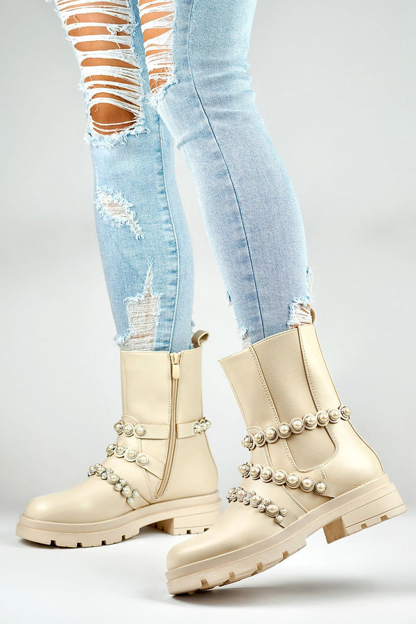 Elegant Pearl Embellished Ankle Boots