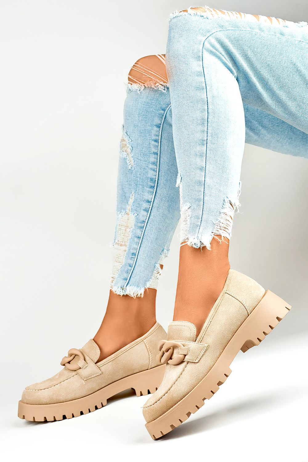 Stylish Chain-Embellished Platform Slip-Ons