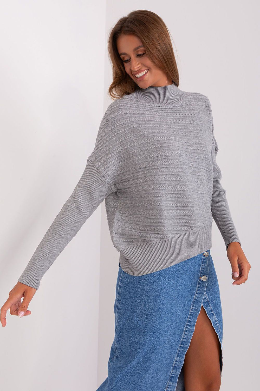 Acrylic Blend Jumper with Low Turtleneck - Michelle & Kenza Co.