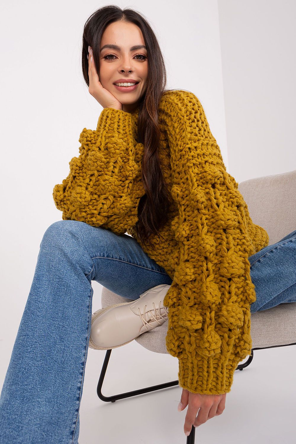 Thick Knit Jumper with Puffed Sleeves - Michelle & Kenza Co.